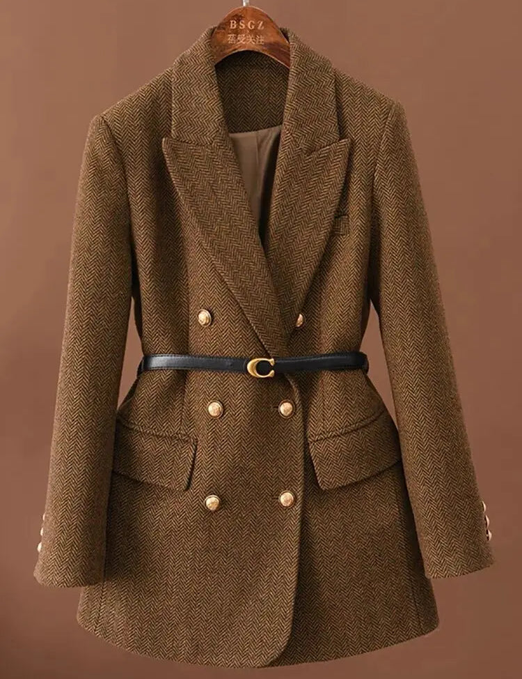 Vintage Wool Blazer with Belt - OKOHOKO™ FASHION