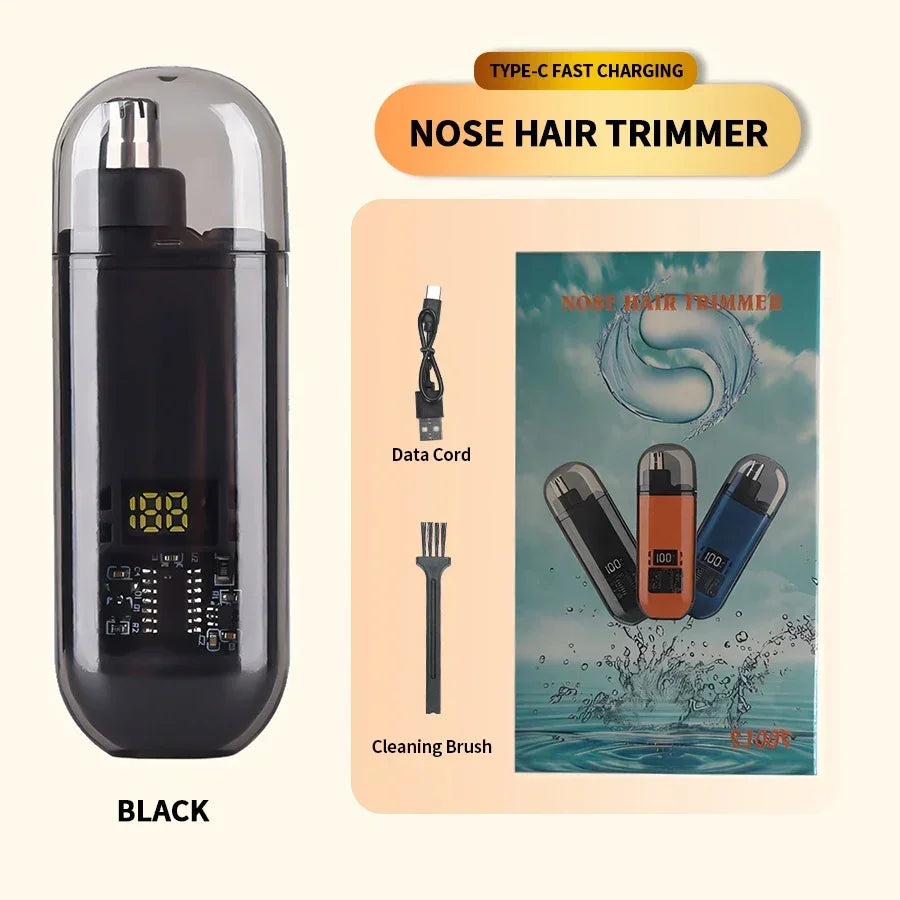 2-in-1 Professional Electric Ear & Nose Hair Trimmer for Men - Painless Portable Eyebrow Clipper black