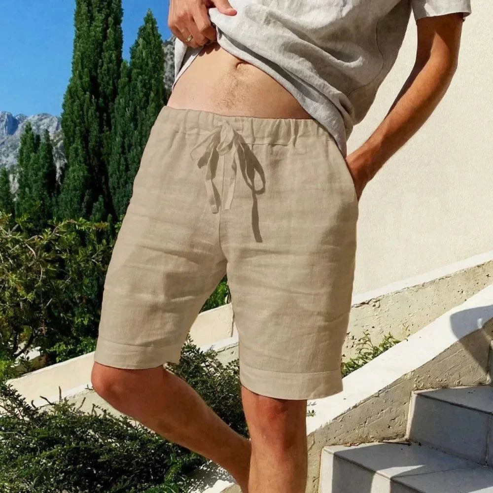 Men’s Cotton-Linen Breathable Street Shorts Light Khaki Shorts