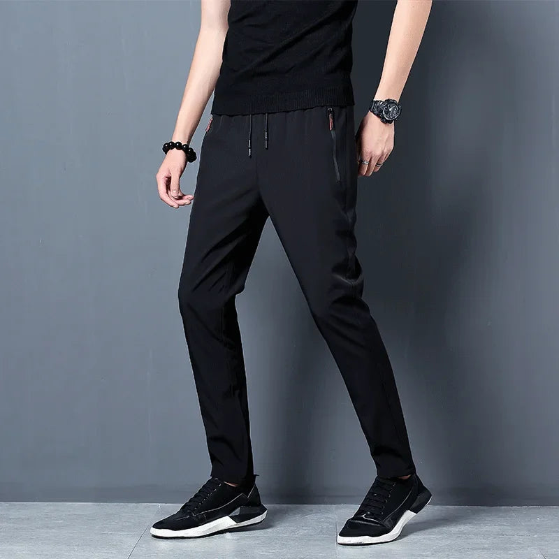 Korean Straight-Fit Men’s Jogger Pants – Slim Elastic black Men Pants