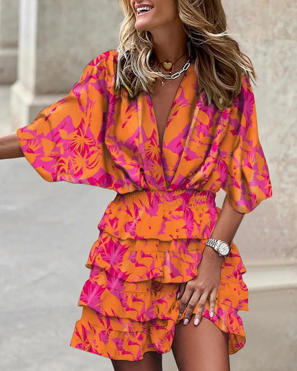 Dahlia™ | Mid Sleeved Summer Dress Orange Dresses
