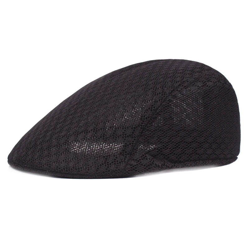 Breathable Mesh Newsboy Cap Black Hats