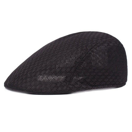 Breathable Mesh Newsboy Cap Black Hats