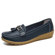 Celeste - Genuine Leather Tassel Moccasins Dark Blue Shoes