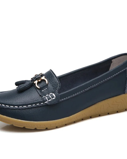Celeste™ - Genuine Leather Tassel Moccasins Dark Blue Shoes