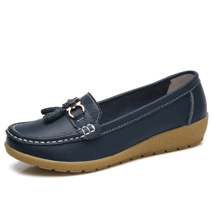 Celeste™ - Genuine Leather Tassel Moccasins Dark Blue Shoes