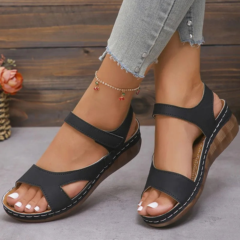 Eva™ - Elegant Summer Wedge Sandals Black Sandals