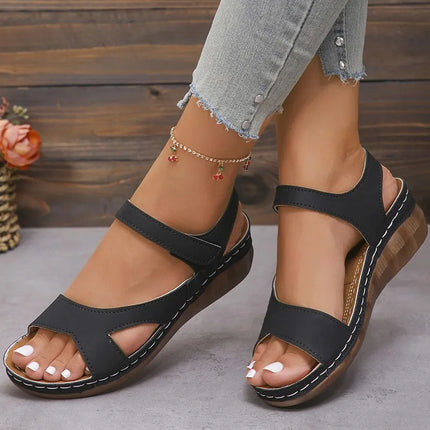 Eva™ - Elegant Summer Wedge Sandals Black Sandals