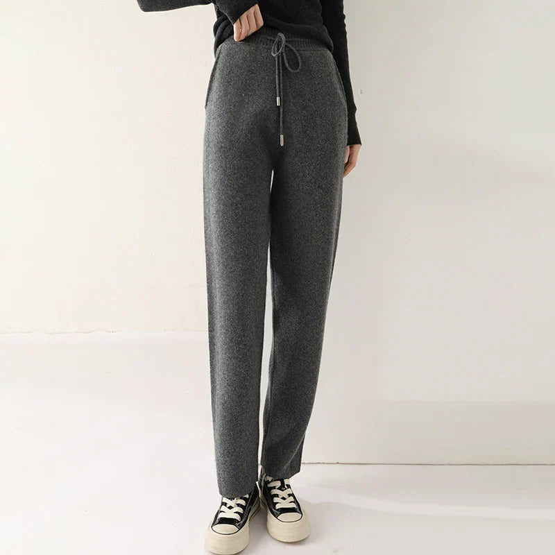 Plush Wool Pants – Wide-Leg Cozy Wool Trousers Women Pants