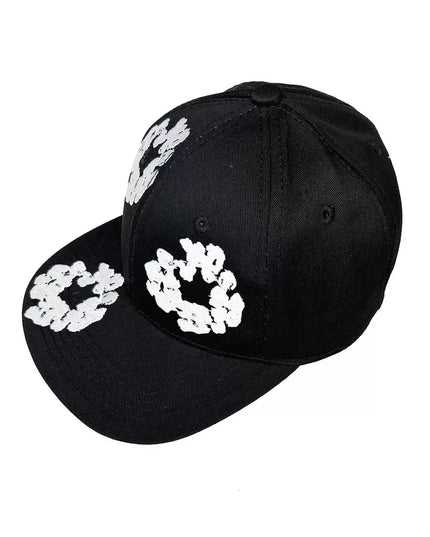 Unisex Denim Tears Kapok Embroidered Baseball Cap – Flat Brim Adjustable Sun Hat Black One Size Fits All Hats