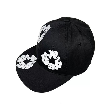 Unisex Denim Tears Kapok Embroidered Baseball Cap – Flat Brim Adjustable Sun Hat Black One Size Fits All Hats