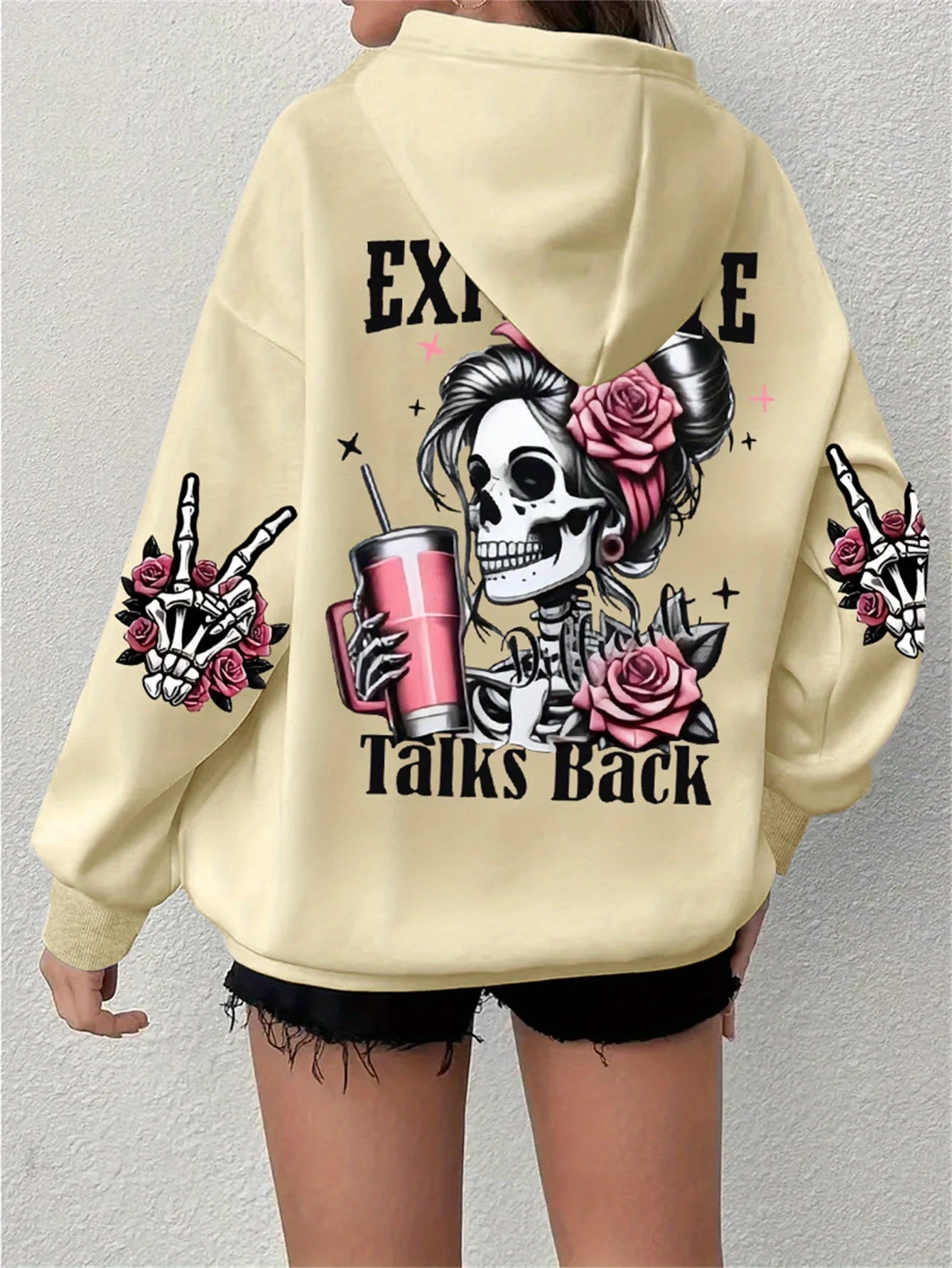 Women’s “Expensive Talks Back” Hoodie Beige Hoodie