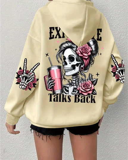 Women’s “Expensive Talks Back” Hoodie Beige Hoodie