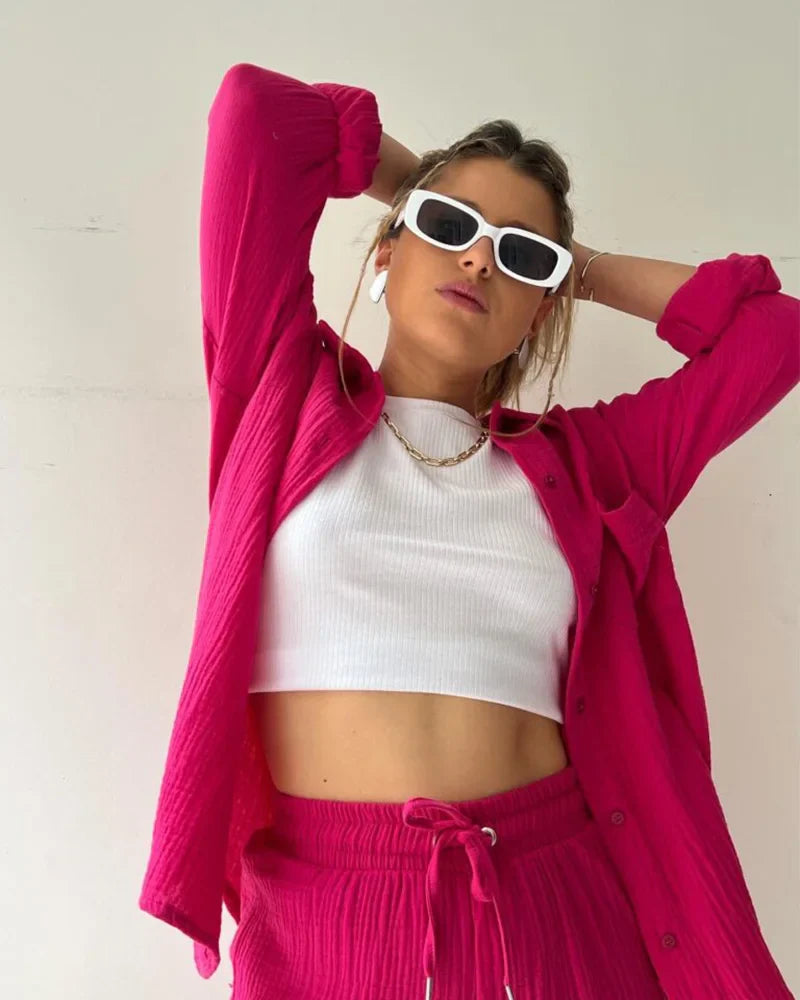 Carmen™ | Casual Cotton Set for Women Rose Red