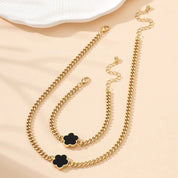 Lucky Four‑Leaf Clover Charm Set Necklace Black Jewelry Sets