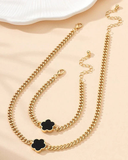 Lucky Four‑Leaf Clover Charm Set Necklace Black Jewelry Sets