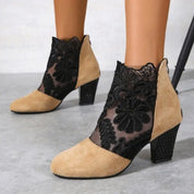 Heloise™ | Elegant Lacy High Heels Mesh Boots Apricot Shoes & Sandals