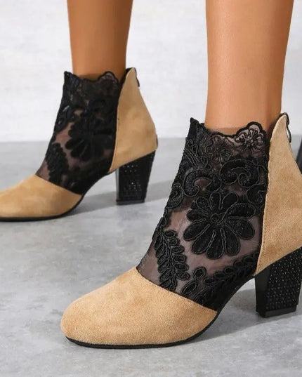 Heloise™ | Elegant Lacy High Heels Mesh Boots Apricot Shoes & Sandals