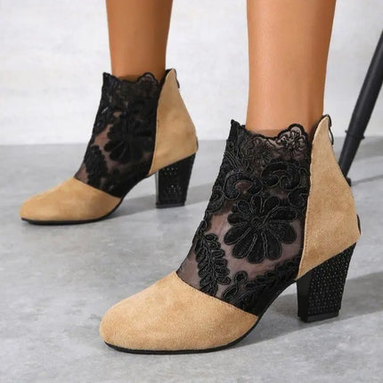 Heloise™ | Elegant Lacy High Heels Mesh Boots Apricot Shoes & Sandals