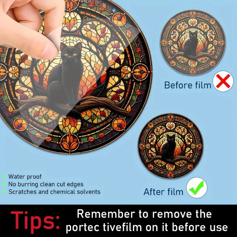 Black Cat Moonlight Window Suncatcher Halloween Decorations