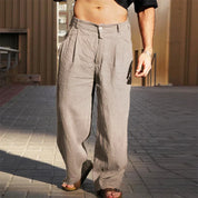 Premium Wide-Leg Linen Pants Khaki Men Pants