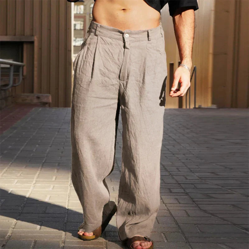 Premium Wide-Leg Linen Pants Khaki Men Pants