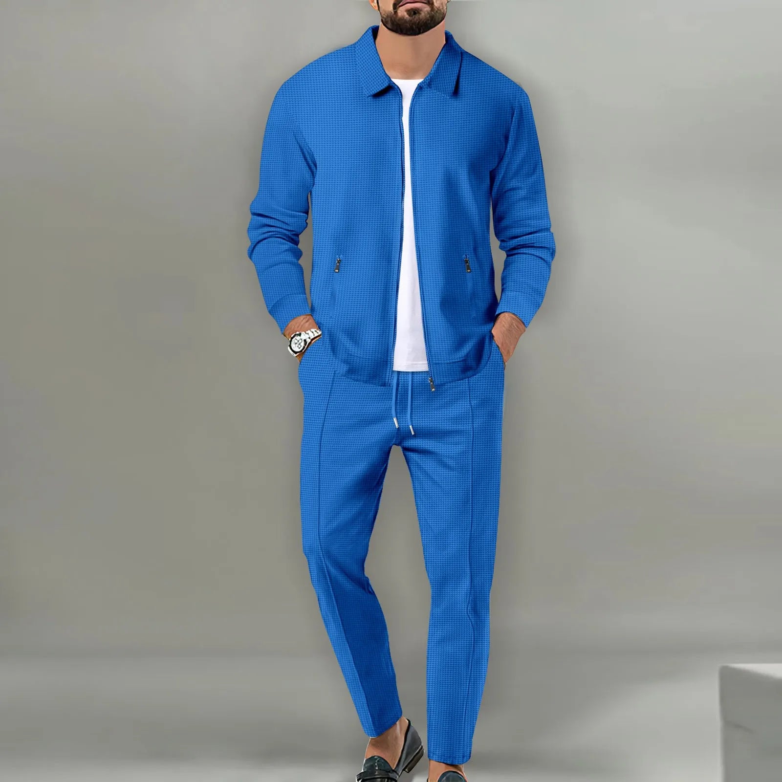 Stephen™ | Soft Waffle Casual Outerwear Set Blue