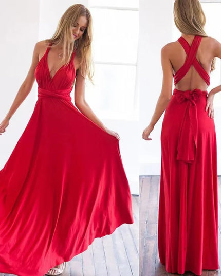 Multiway Wrap Convertible Red Maxi Dress Red Dresses