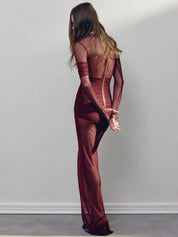 Articat Elegant Mesh Patchwork Long Sleeve Bodycon Dress Dresses