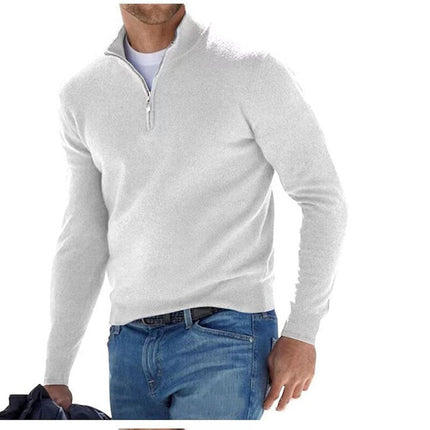 Men's Long Sleeve Pullover Half Zipper Sweaters White Sweater