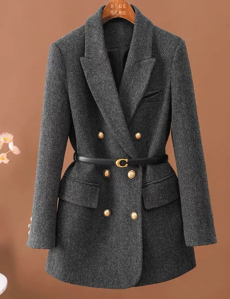 Vintage Wool Blazer with Belt - OKOHOKO™ FASHION