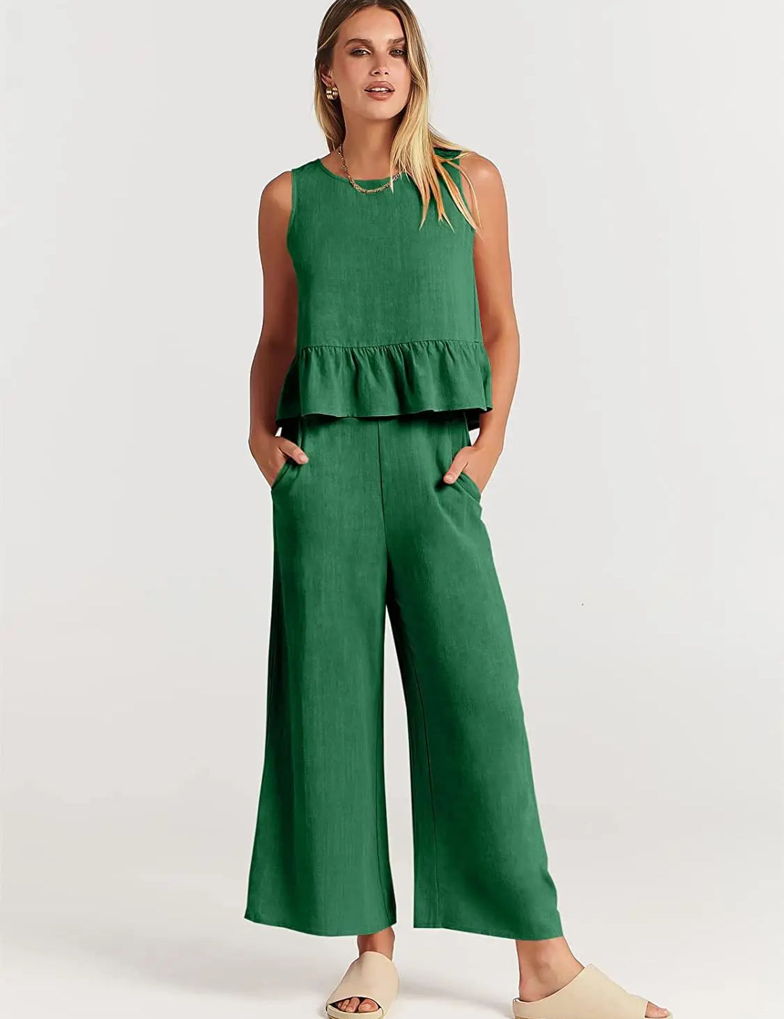 Amara™ | Casual Summer Co-ord Green Two piece set