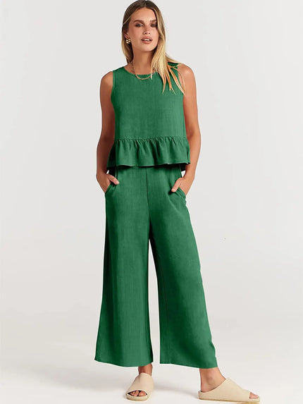 Amara™ | Casual Summer Co-ord Green Two piece set