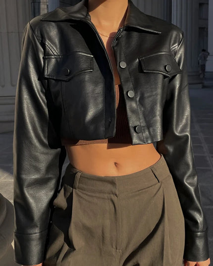 Faux Leather Crop Jacket Women Jacket