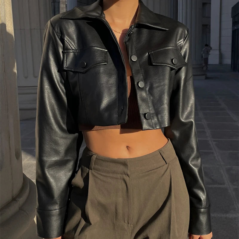 Faux Leather Crop Jacket Women Jacket