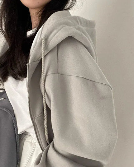 Women’s Y2K Cropped Zip-Up Hoodie – Casual Streetwear Jacket Hoodie
