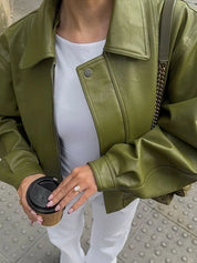 Nyra™ | Oversized Premium Faux Leather Jacket Green Jackets