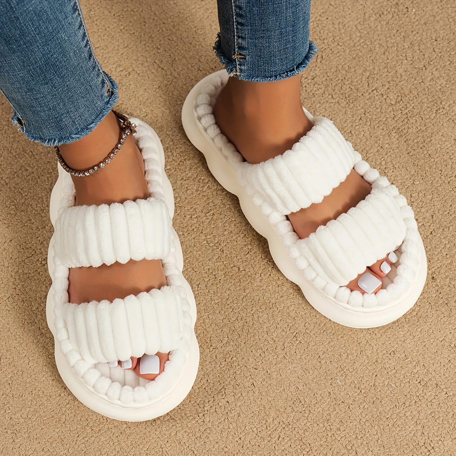 DreamCloud Slippers White Stamped Women's Footwear