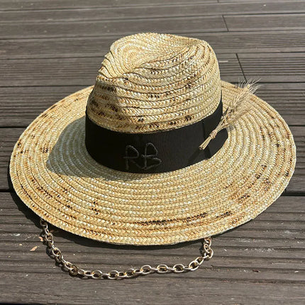 Handmade Straw Sun Hat with Metal Chain for Women style 5 54-58cm Hats