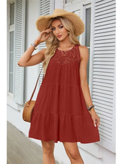 Cassandra™ | Casual Sleeveless Pleated Mini Dress Coral Red Dresses