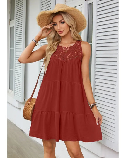 Cassandra™ | Casual Sleeveless Pleated Mini Dress Coral Red Dresses