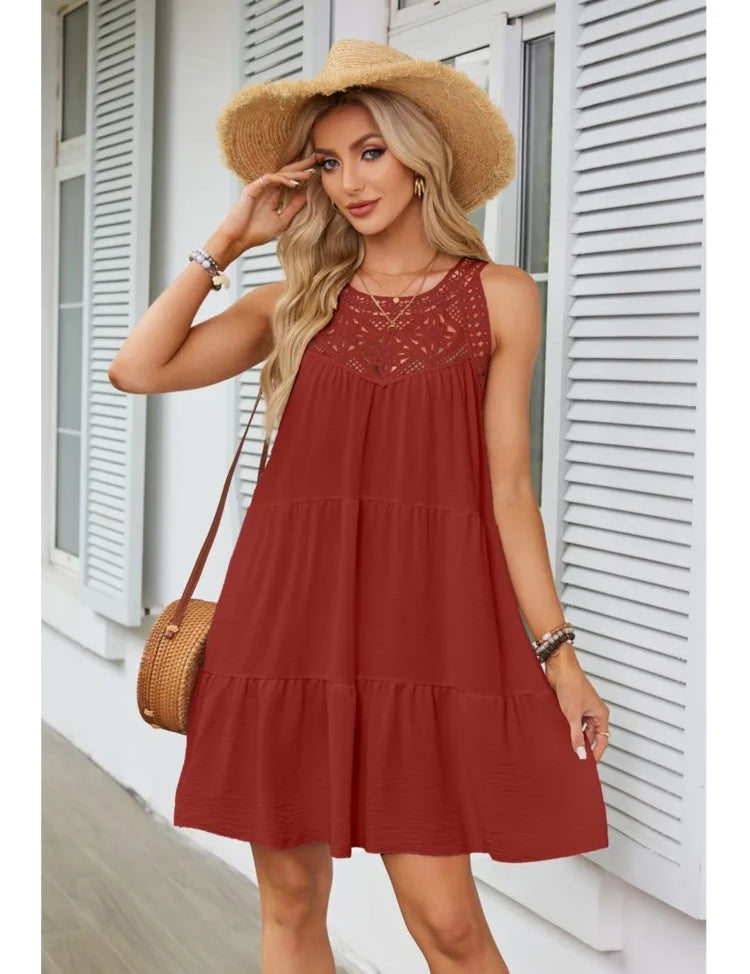 Cassandra™ | Casual Sleeveless Pleated Mini Dress Coral Red Dresses