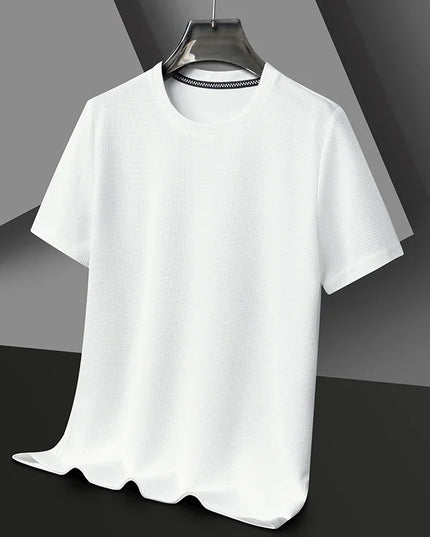 Men’s Summer Waffle Knit Round Neck T-Shirt – Lightweight Casual Tee WHITE Men T-Shirts