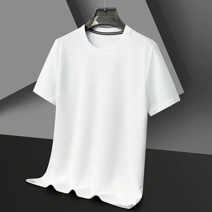 Men’s Summer Waffle Knit Round Neck T-Shirt – Lightweight Casual Tee WHITE Men T-Shirts