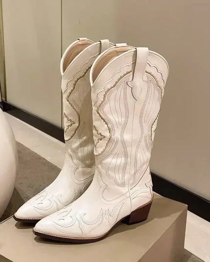 Vintage Square Toe Embroidered Western Cowboy Boots with Side Zipper Boots