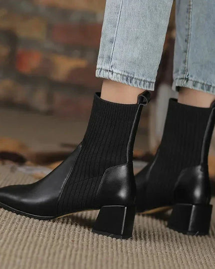 Sleeved Square Toe Boots Women's Footwear