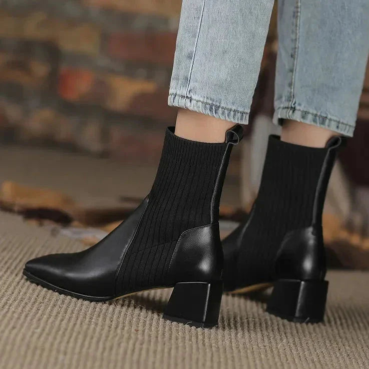 Sleeved Square Toe Boots Women's Footwear
