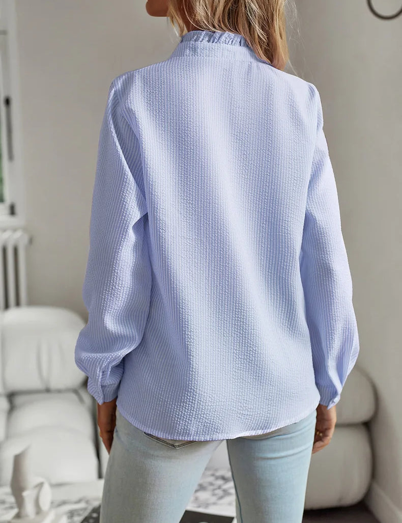 Nora I Elegant Office Frill with Stand-Up Collar Shirt Women Blouse