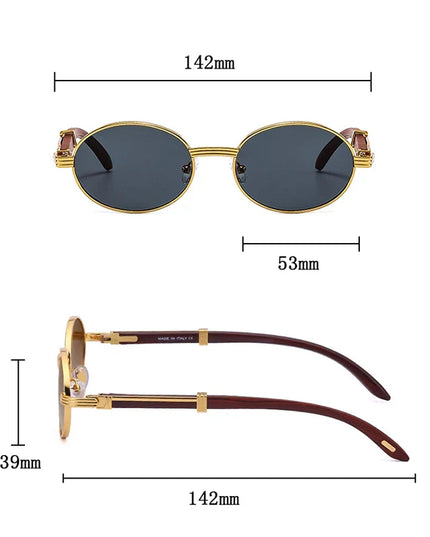Enzo™ Premium Oval Sunglasses – UV400 Wooden & Metal Frame Sunglasses