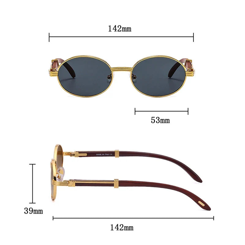 Enzo™ Premium Oval Sunglasses – UV400 Wooden & Metal Frame Sunglasses